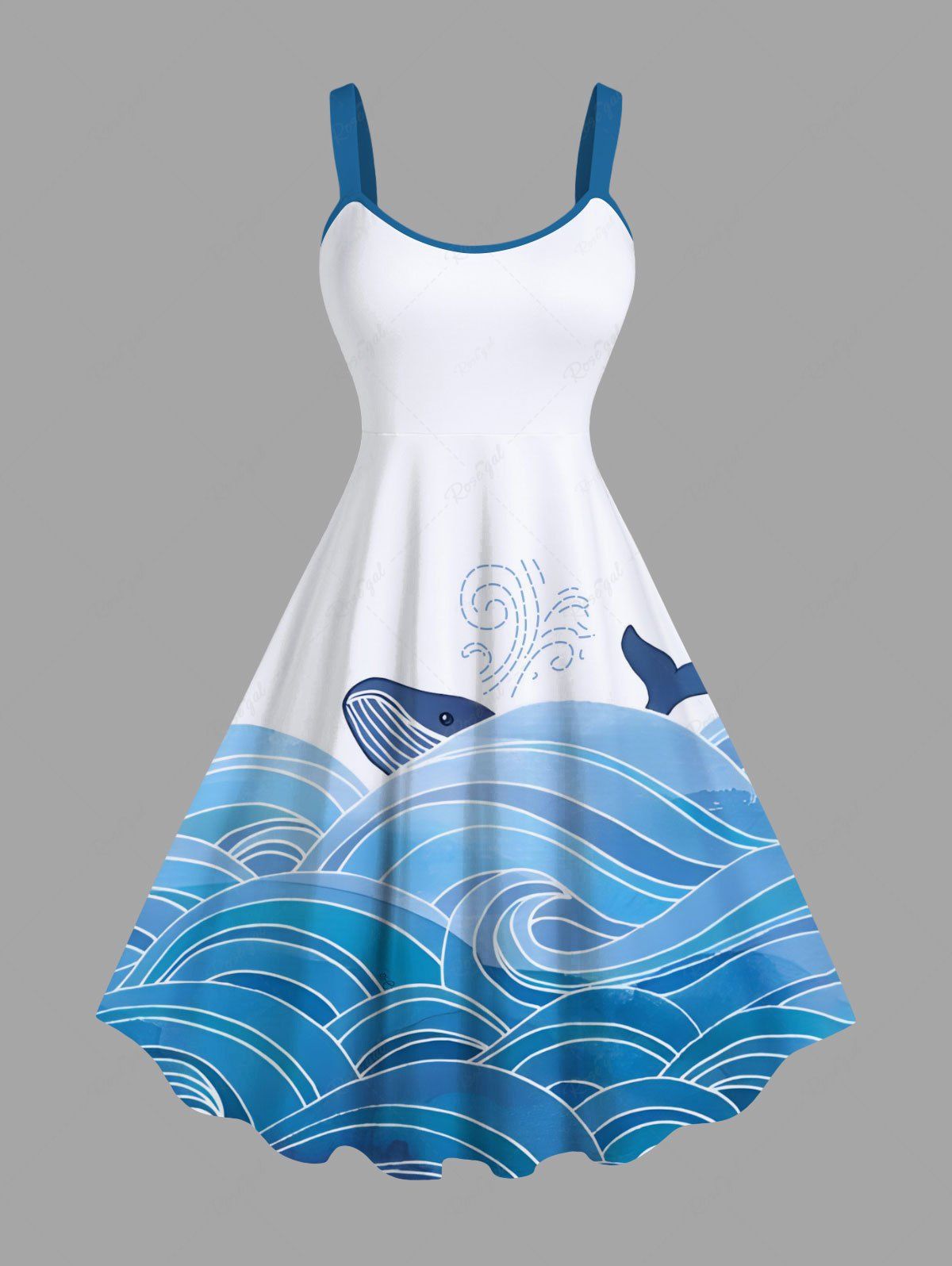 New Plus Size Ombre Sea Wave Shark Print Hawaii A Line Tank Dress  