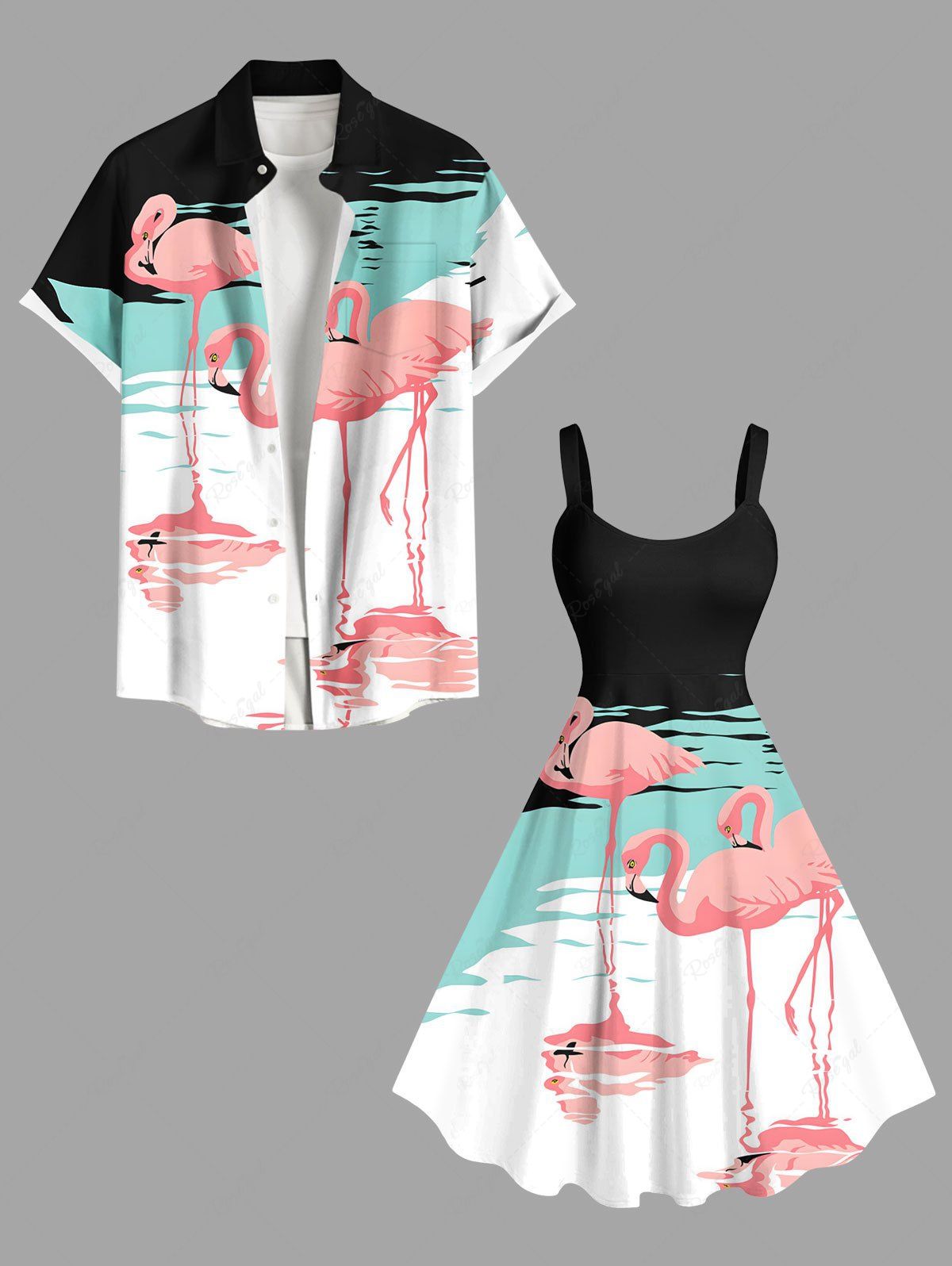 Costume de Plage Flamant Imprimé de Grande Taille Assortis pour Couple Noir 