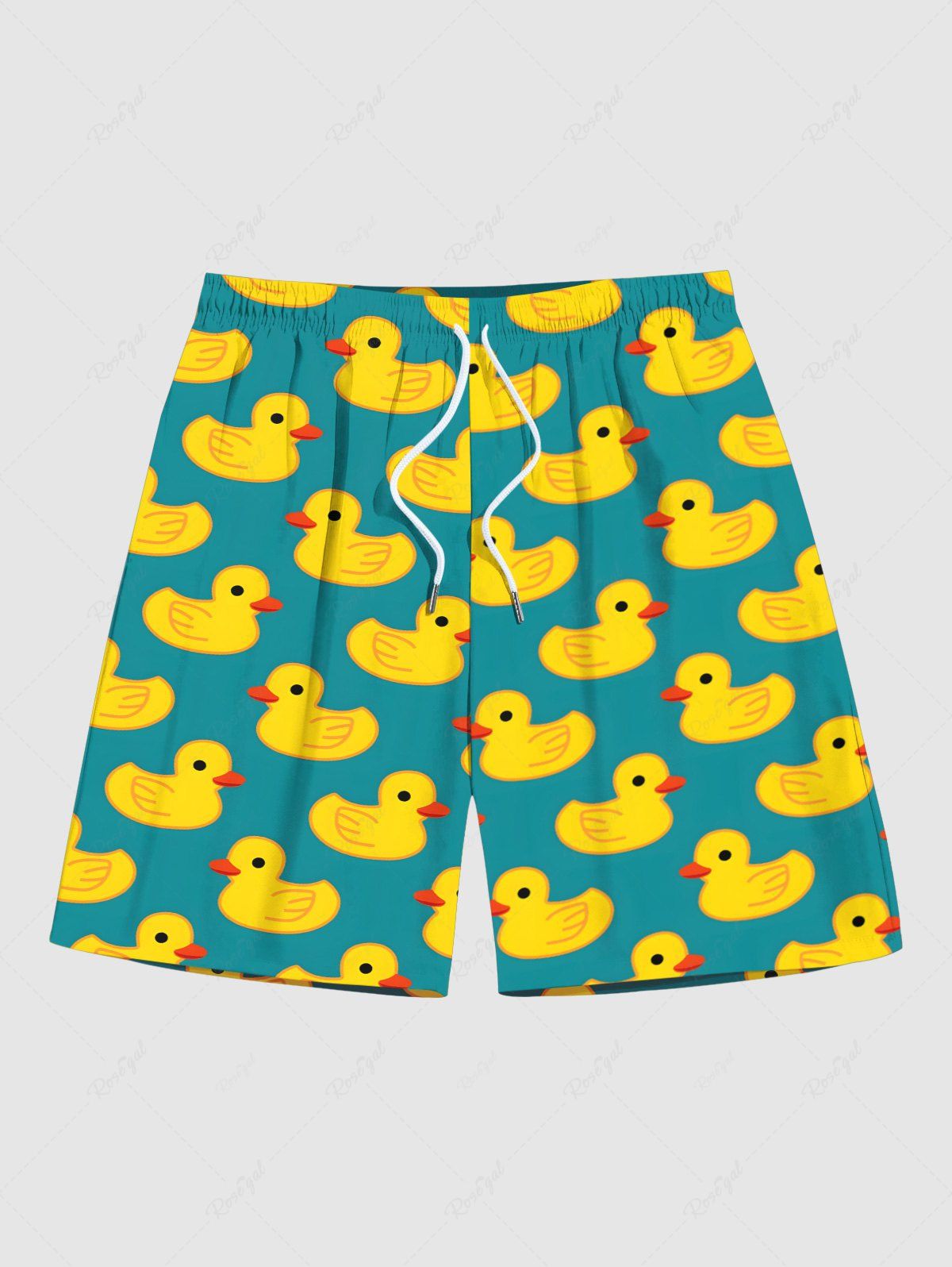 Shop Plus Size Ducks Print Hawaii Beach Shorts For Men  