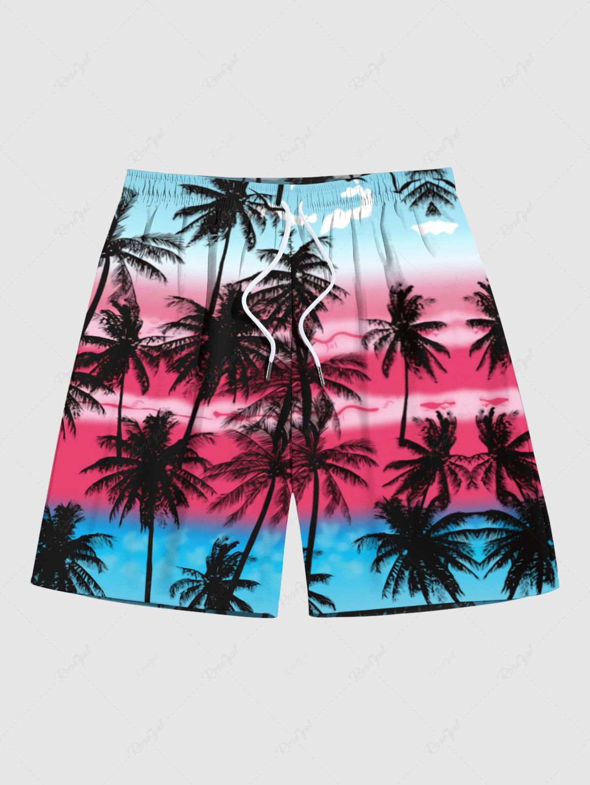 Buy Plus Size Coconut Tree Ombre Colorblock Print Hawaii Beach Shorts For Men  