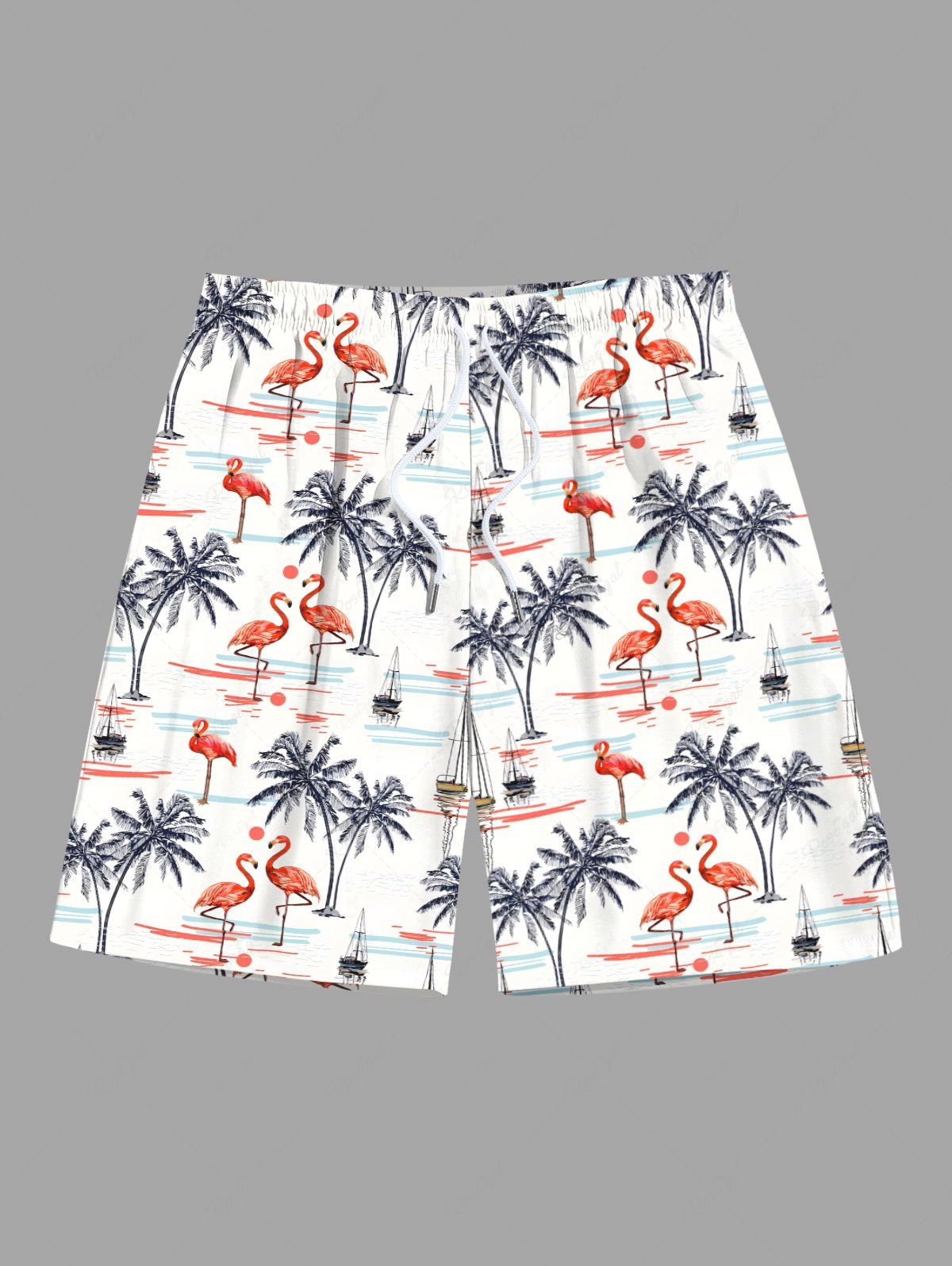 Sale Plus Size Coconut Tree Flamingo Sailboat Sun Print Hawaii Beach Shorts For Men  