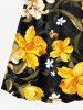 Costume de Plage Grande Taille Imprimé à Fleurs et Feuilles Assorti - Noir 