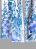 Costume de Plage Grande Taille Imprimé à Fleurs et Feuilles Assorti - Bleu Ciel 