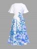 Costume de Plage Grande Taille Imprimé à Fleurs et Feuilles Assorti - Bleu Ciel 