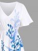 Costume de Plage Grande Taille Imprimé à Fleurs et Feuilles Assorti - Bleu Ciel 