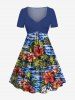 Transparent à Imprimé Cocotiers et Fleurs Tropicales Grande-Taille pour la Plage - Bleu 