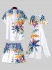 Plus Size Colorful Coconut Tree Leaves Branch Print Hawaii Drawstring Beach Shorts For Men -  