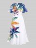Tenue de plage hawaïenne assortie grande taille à imprimé feuilles tropicales de cocotier coloré pour couples - Blanc 