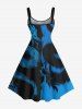 Tenue de Plage Trapèze à Deux Tons avec Imprimé Dragon Peint à L'Encre Grande-Taille pour Couples - Bleu 