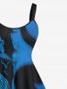 Tenue de Plage Trapèze à Deux Tons avec Imprimé Dragon Peint à L'Encre Grande-Taille pour Couples - Bleu 