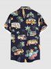 Sac de Plage Hawaiien à Imprimé Bus avec Feuilles Tropicales et Cocotier pour Couples - Noir 