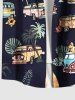 Sac de Plage Hawaiien à Imprimé Bus avec Feuilles Tropicales et Cocotier pour Couples - Noir 