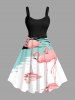 Costume de Plage Flamant Imprimé de Grande Taille Assortis pour Couple - Noir 