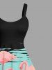 Costume de Plage Flamant Imprimé de Grande Taille Assortis pour Couple - Noir 