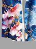 Chemise Fleurs Feuilles Imprimées Aquarelle avec Poche de Grande Taille avec Boutons pour Homme - Bleu S