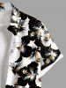 Plus Size Tropical Hibiscus Flowers Print Buttons Pocket Hawaii Shirt For Men -  