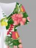 Plus Size Tropical Leaf Flowers Print Split Hawaii Midi Dress -  