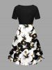 Plus Size Tropical Hibiscus Flowers Print Cinched Hawaii Dress -  