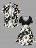 Plus Size Tropical Hibiscus Flowers Print Cinched Hawaii Dress -  
