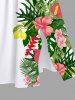 Robe Mi-Longue Hawaïen Fendue Fleur et Feuille Tropicale Imprimées de Grande Taille - Blanc L
