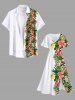 Robe Mi-Longue Hawaïen Fendue Fleur et Feuille Tropicale Imprimées de Grande Taille - Blanc L