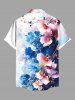 Chemise Fleurs Feuilles Imprimées Aquarelle avec Poche de Grande Taille avec Boutons pour Homme - Bleu 4XL