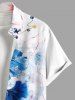 Chemise Fleurs Feuilles Imprimées Aquarelle avec Poche de Grande Taille avec Boutons pour Homme - Bleu 4XL