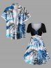 Plus Size Tropical Leaf Watercolor Print Cinched Hawaii Dress -  