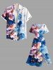 Plus Size Flowers Leaf Watercolor Print Split Hawaii Midi Dress -  
