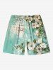 Plus Size Floral Leaf Branch Print Hawaii Drawstring Beach Shorts For Men -  