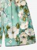 Plus Size Floral Leaf Branch Print Hawaii Drawstring Beach Shorts For Men -  