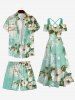 Plus Size Floral Leaf Branch Print Hawaii Drawstring Beach Shorts For Men -  
