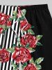 Plus Size Rose Flower Leaf Striped Print Hawaii Drawstring Beach Shorts For Men -  