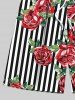 Plus Size Rose Flower Leaf Striped Print Hawaii Drawstring Beach Shorts For Men -  