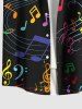 Plus Size Colorful Musical Symbols Print Hawaii Button Pocket Shirt For Men -  