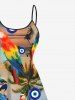 Plus Size Coconut Tree Parrot Ombre Dusk Print Hawaii High Low Asymmetric Cami Dress -  