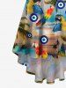 Plus Size Coconut Tree Parrot Ombre Dusk Print Hawaii High Low Asymmetric Cami Dress -  