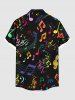 Plus Size Colorful Musical Symbols Print Hawaii Button Pocket Shirt For Men -  