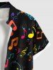 Plus Size Colorful Musical Symbols Print Hawaii Button Pocket Shirt For Men -  