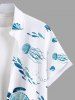 Plus Size Turtle Jellyfish Seaweed Fish Print Hawaii Sea Creatures Button Pocket Shirt For Men -  