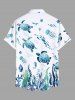 Plus Size Turtle Jellyfish Seaweed Fish Print Hawaii Sea Creatures Button Pocket Shirt For Men -  