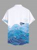 Plus Size Ombre Sea Wave Shark Print Hawaii Button Pocket Shirt For Men -  