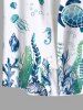 Plus Size Turtle Jellyfish Seaweed Fish Print Hawaii Sea Creatures Button Pocket Shirt For Men -  