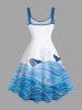 Plus Size Ombre Sea Wave Shark Print Hawaii A Line Tank Dress -  
