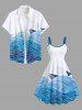 Plus Size Ombre Sea Wave Shark Print Hawaii A Line Tank Dress -  