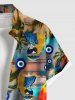 Plus Size Coconut Tree Parrot Ombre Dusk Print Hawaii Button Pocket Shirt For Men -  