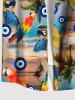 Plus Size Coconut Tree Parrot Ombre Dusk Print Hawaii Button Pocket Shirt For Men -  