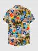 Plus Size Coconut Tree Parrot Ombre Dusk Print Hawaii Button Pocket Shirt For Men -  