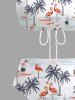 Coconut Tree Flamingo Sailboat Sun Print Hollow Out Panel Drastring Tie Hawaii Tankini Swimsuit -  