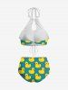 Ducks Print Drawstring Tie Holoow Out Panel Tankini Swimsuit -  
